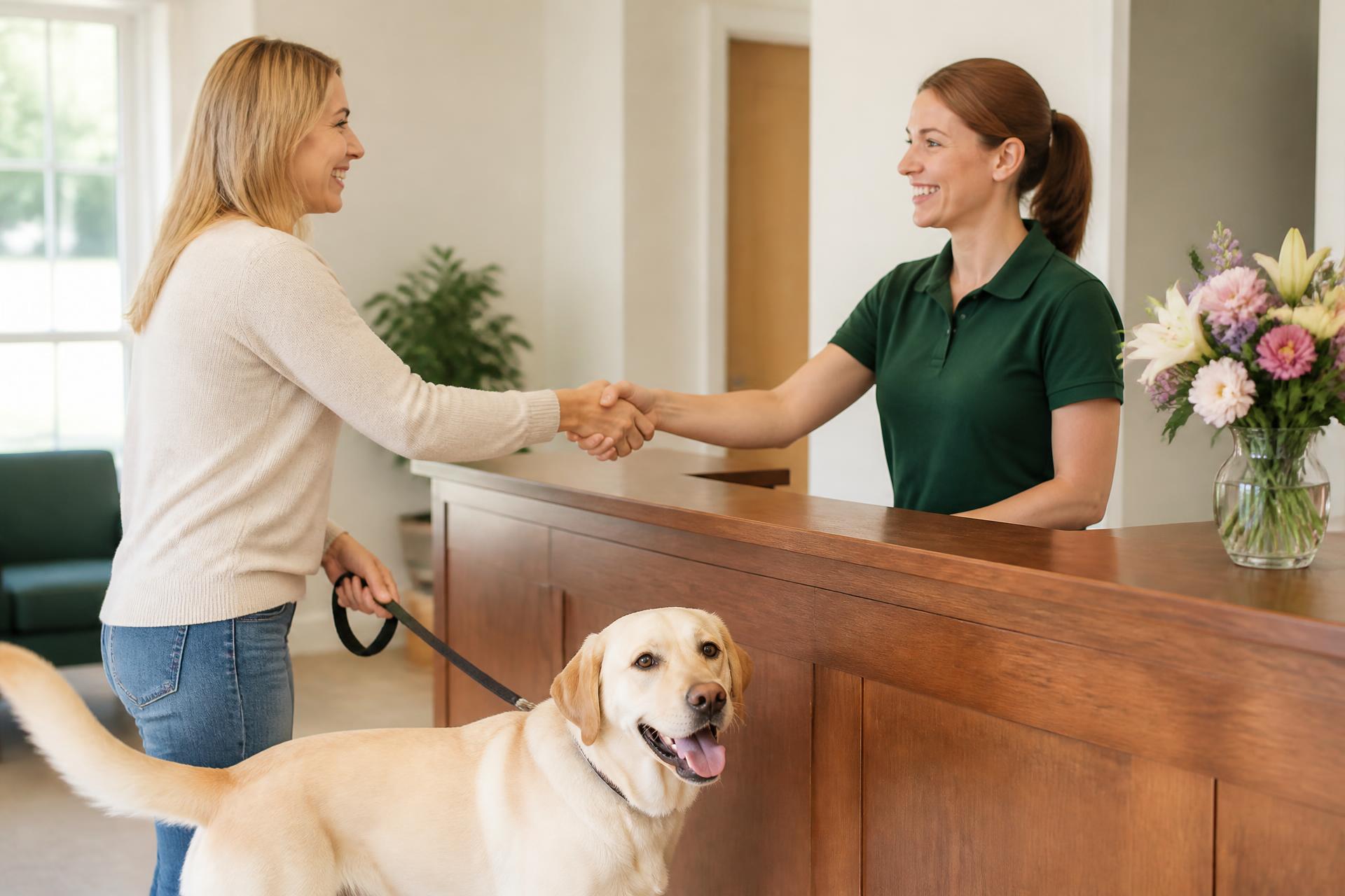 A friendly owner dropping their dog off at Iconic Boarding Kennels